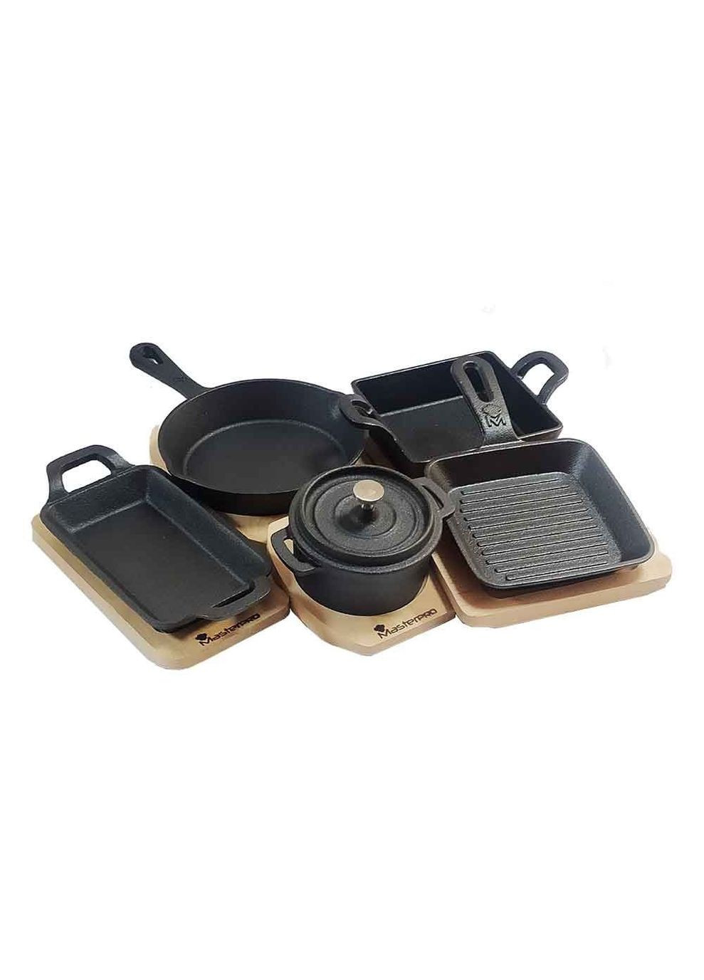 Сковорода чавунна міні з сервер. дошкою Cook & share, 13,7 см, квадратна (BGMP-3808-4) Masterpro (370641766)