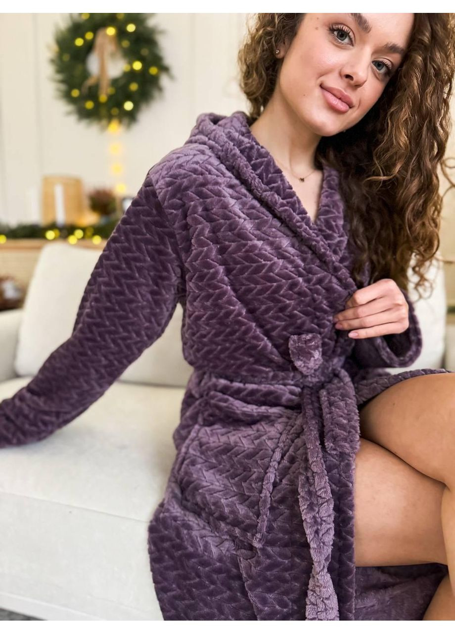 Халат женский махровый длинный с поясом и карманами. Халат махровый теплый женский фиолетовый с капюшоном. No Brand (366571676)