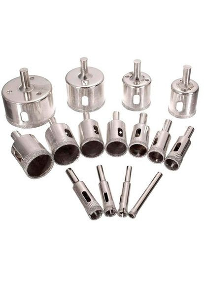 Набор коронок сверл алмазных 15шт 6-50мм, по стеклу и керамике, 101220 No Brand (372492694)