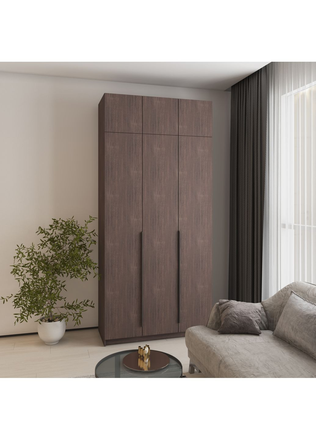 Шафа 3-дверна з антресоллю Оскар ДСП BG, додаткова штанга 120x52x260 см Дуб рістрето (MBS-4884) MebelStar (371688744)