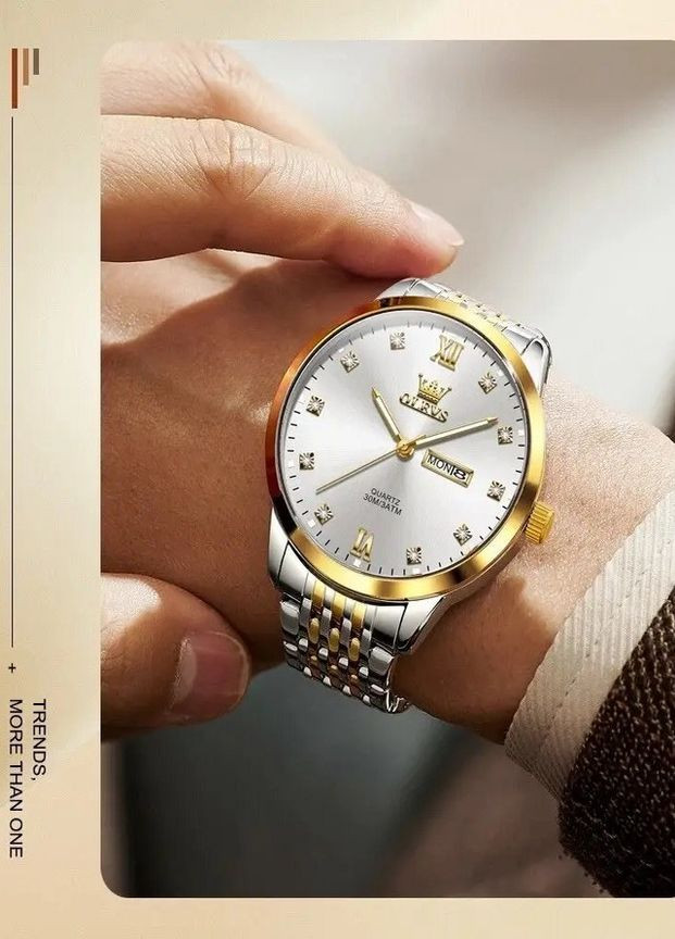 Мужские часы с металлическим браслетом 2943 Кварцевые серебристо-золотые Olevs (354820480)