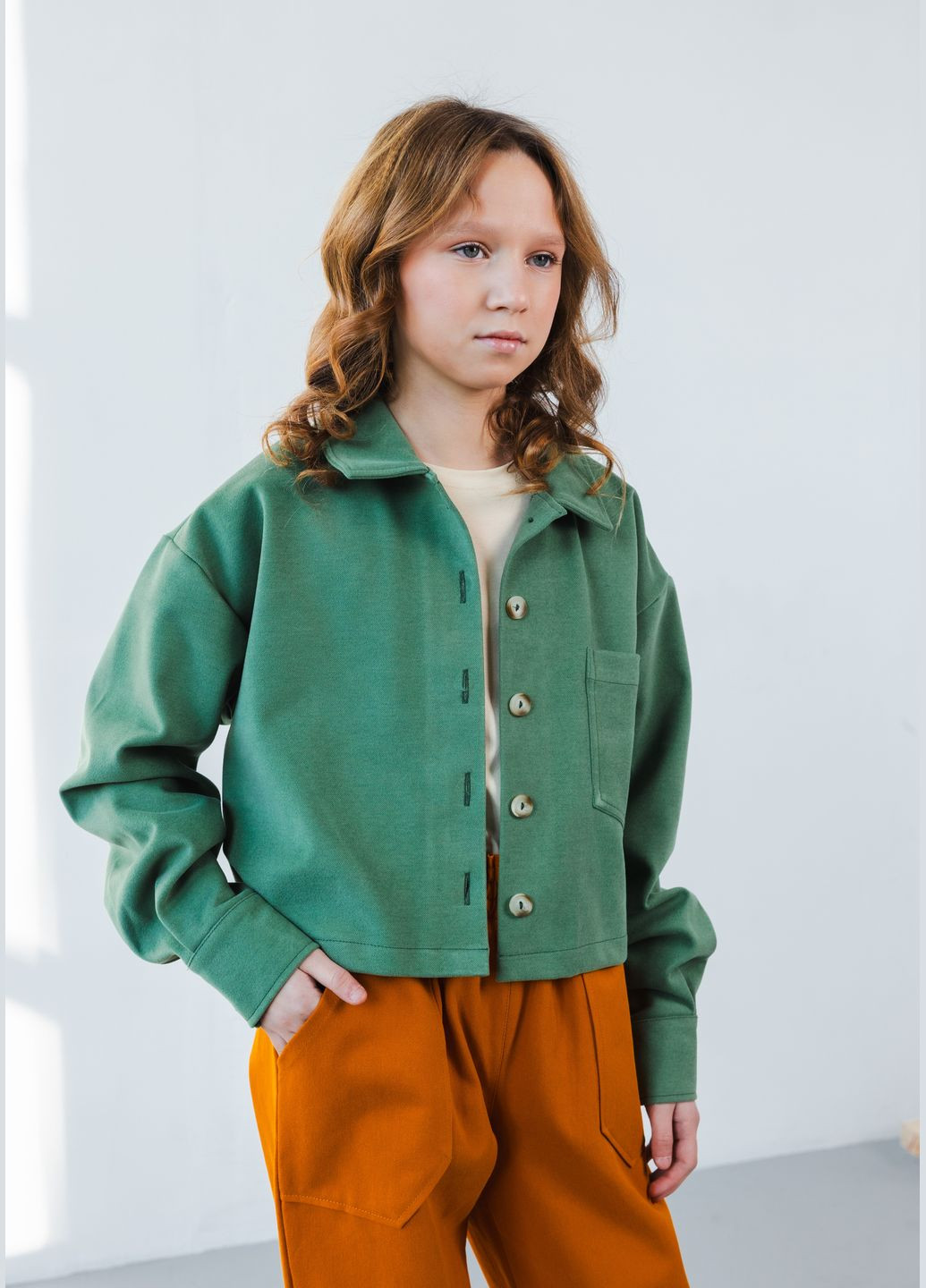 Зеленая кэжуал рубашка однотонная Top Hat Kids