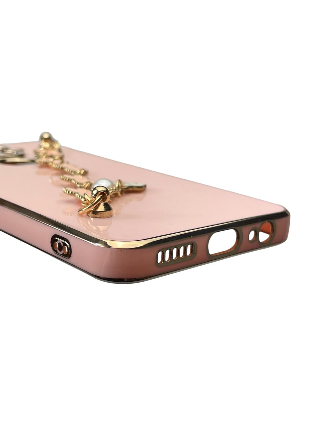 Чехол для телефона Redmi Note 9 женский с ремешком и украшениями и золотой окантовкой на сяоми редми нот 9 пудровый gs1 Xiaomi (366235462)