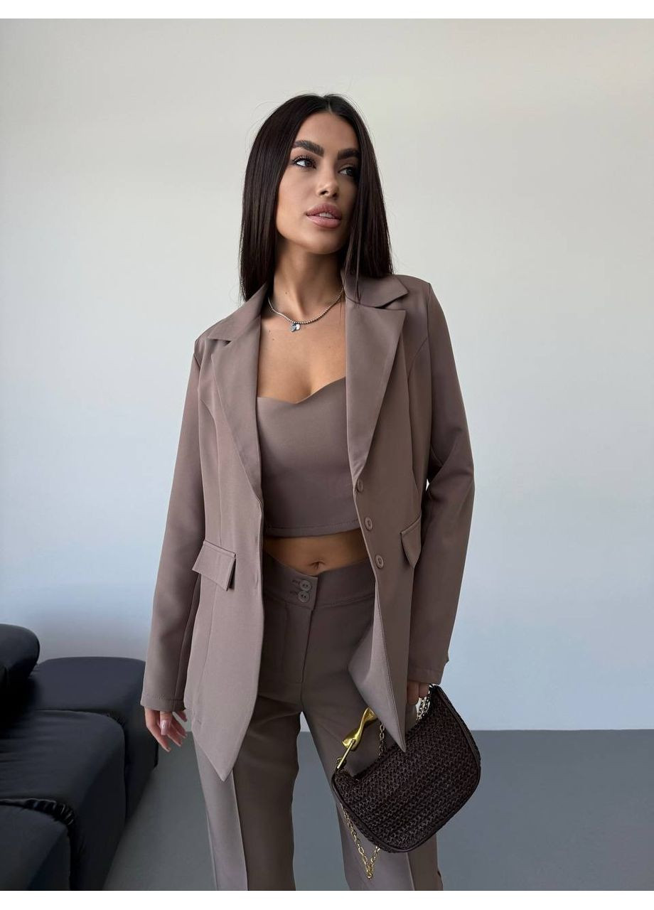 Костюм (пиджак, брюки, топ), цвет Светло-коричневый Fashion (361310322)