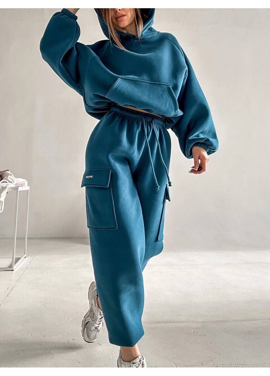 Теплий спортивний костюм з тринитки на флісі — толстовка oversize + штани карго No Brand (363969463)