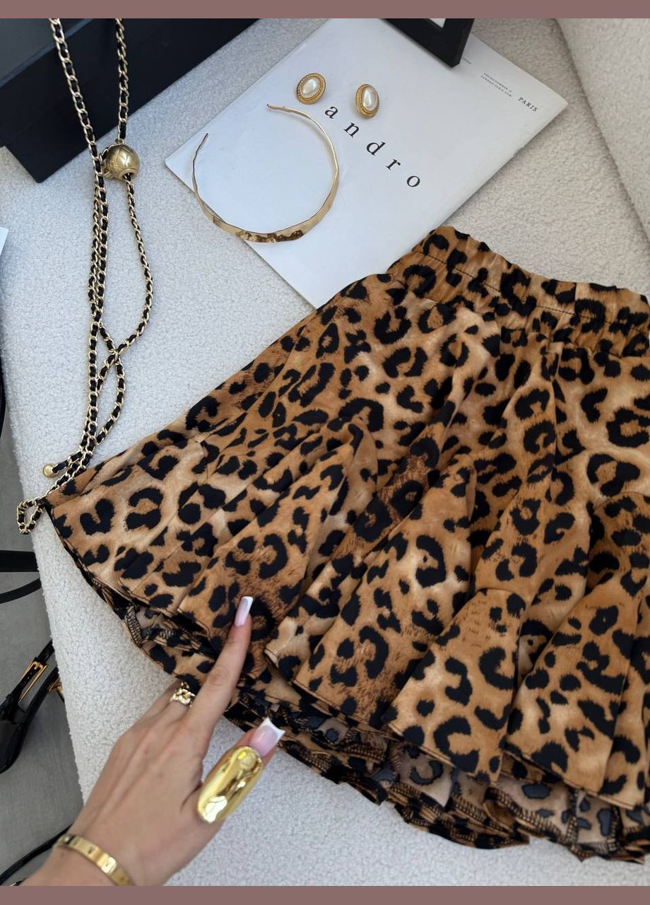 Легка коротка спідниця-шорти із софту кольору лео, стильна та повітряна, ідеальний варіант для літніх образів, 42-46 No Brand 591-3 (326502069)