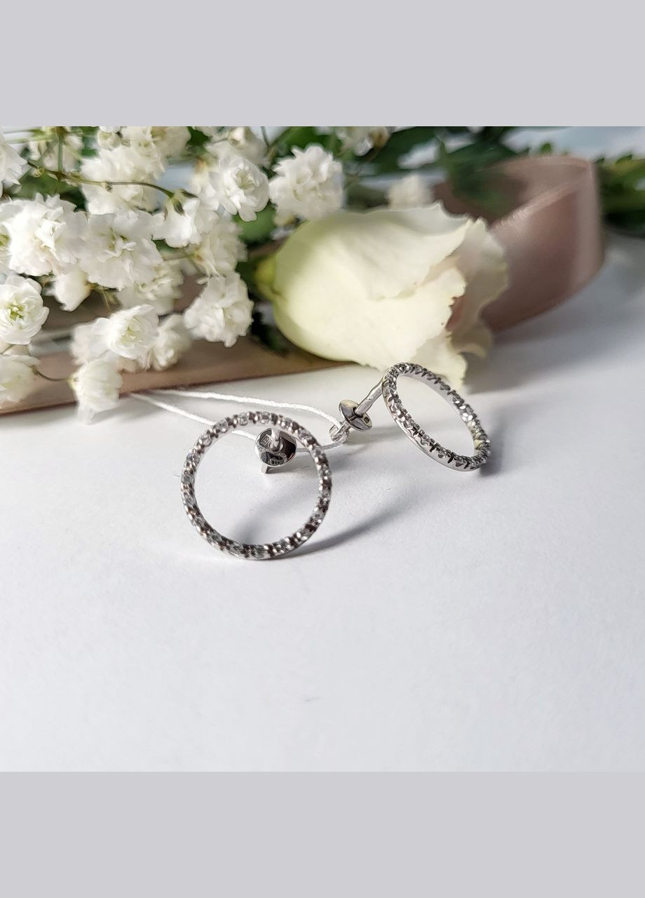 Срібні Сережки гвоздики на закрутках Коло із Білими каменями срібло 925 проби Родоване 828906 1.82г No Brand (306742062)