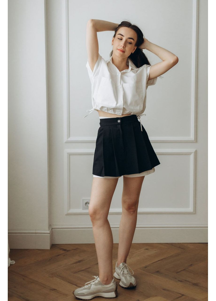 Белая рубашка модница женская хлопок короткая летняя карманы 42 белая Модниця