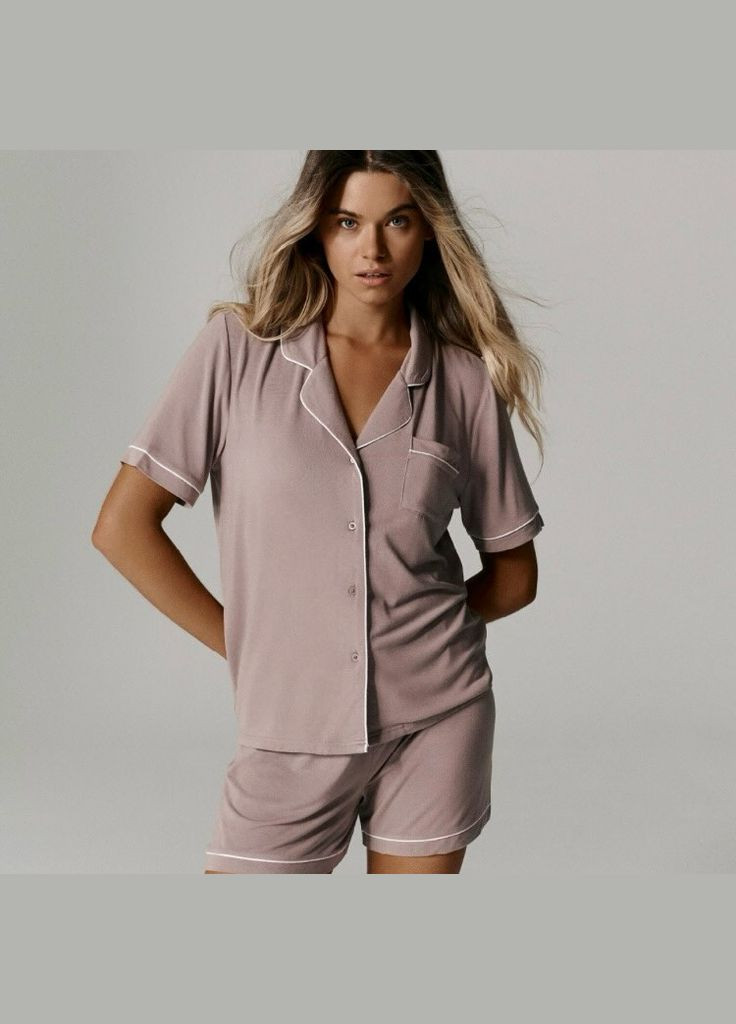 Розово-коричневая всесезон женская пижама рубашка + шорты Atlantic