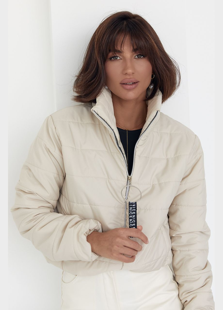 Молочна демісезонна жіноча демісезонна куртка на блискавці 00009 Lurex