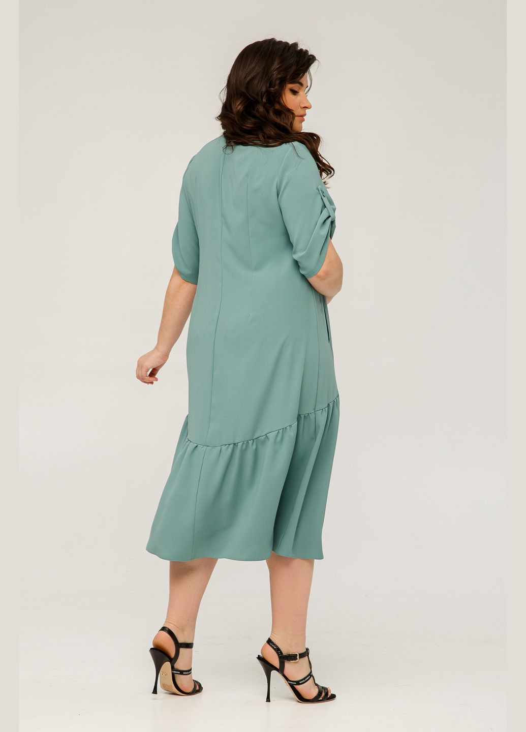 Бирюзовое повседневный летнее платье полуприлегающего силуэта выполнено из костюмной ткани "лагуна" all posa (ap101505p) A'll Posa