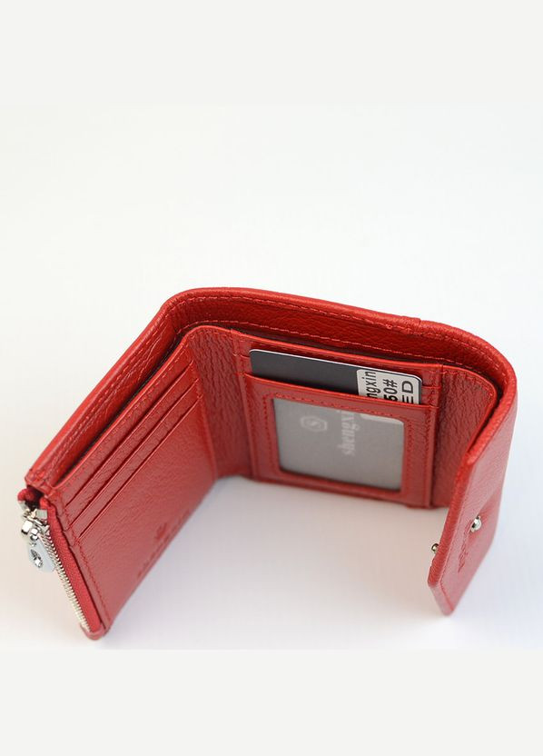 Жіночий маленький шкіряний розкладний червоний міні гаманець на кнопку No Brand (333300166)