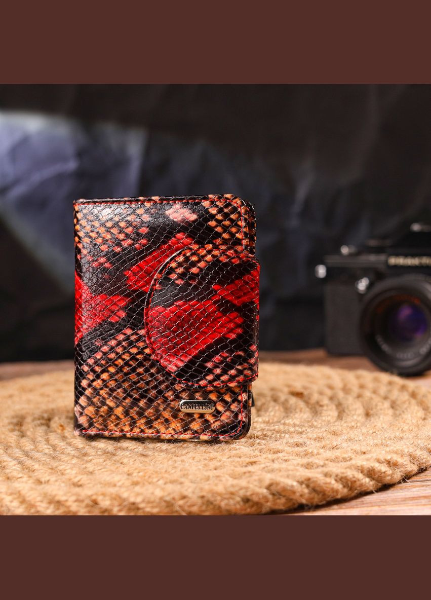 Невеликий жіночий гаманець з натуральної шкіри з тисненням під змію 21667 Різнокольоровий Canpellini (298920698)
