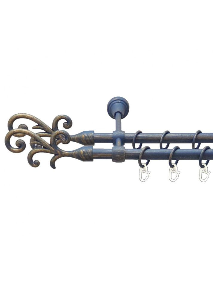 Карниз Фала металевий дворядний литий гладка труба Блакить Золота 16\16 мм 160 см (00-00009102) ORVIT (300278905)