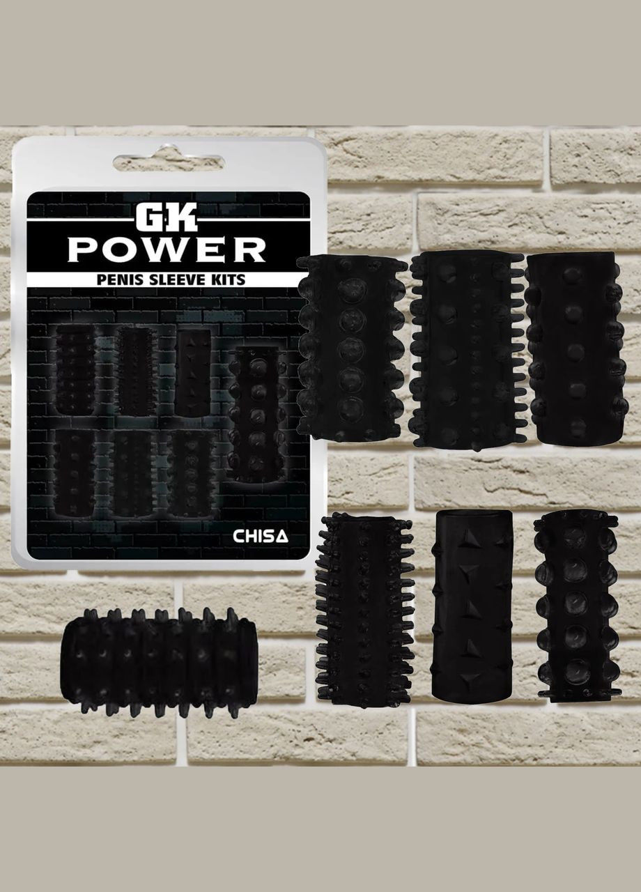 Набір із 7 стимулюючих насадок на член GK Power "Penis Sleeve Kits Black" Chisa (301153789)