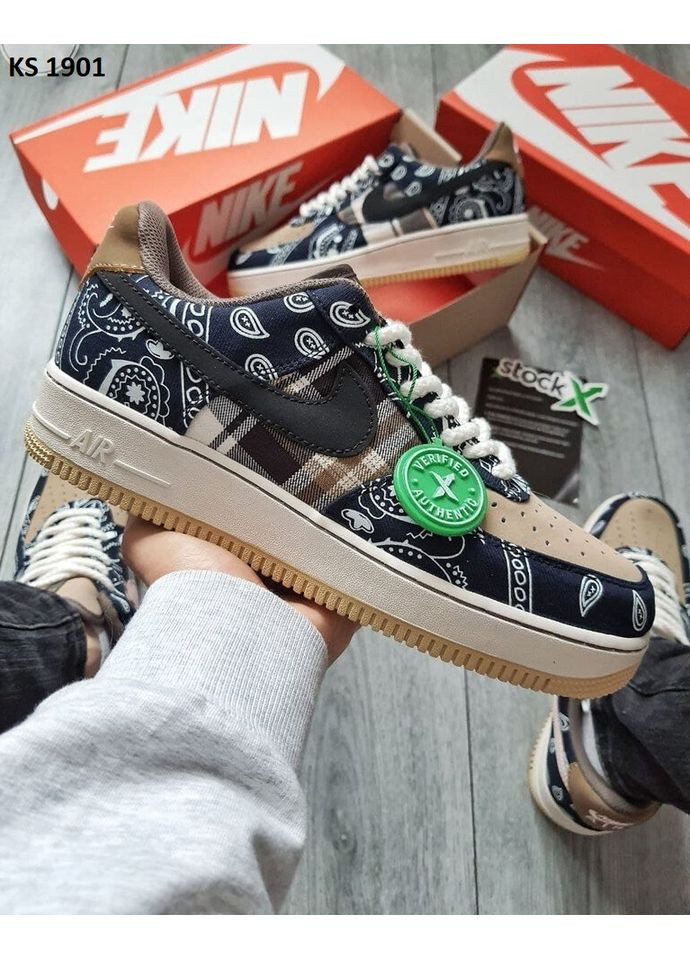 Цветные демисезонные кроссовки мужские nike travis scott x air force low cactus jack найк тревис скот No Brand