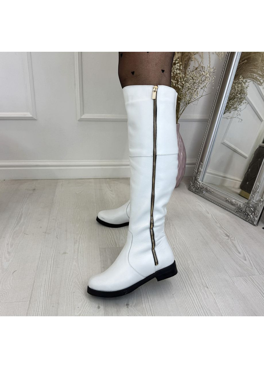 Белые осенние ботфорты женские кожаные, декорированы молнией.. 37 размер Vasha para