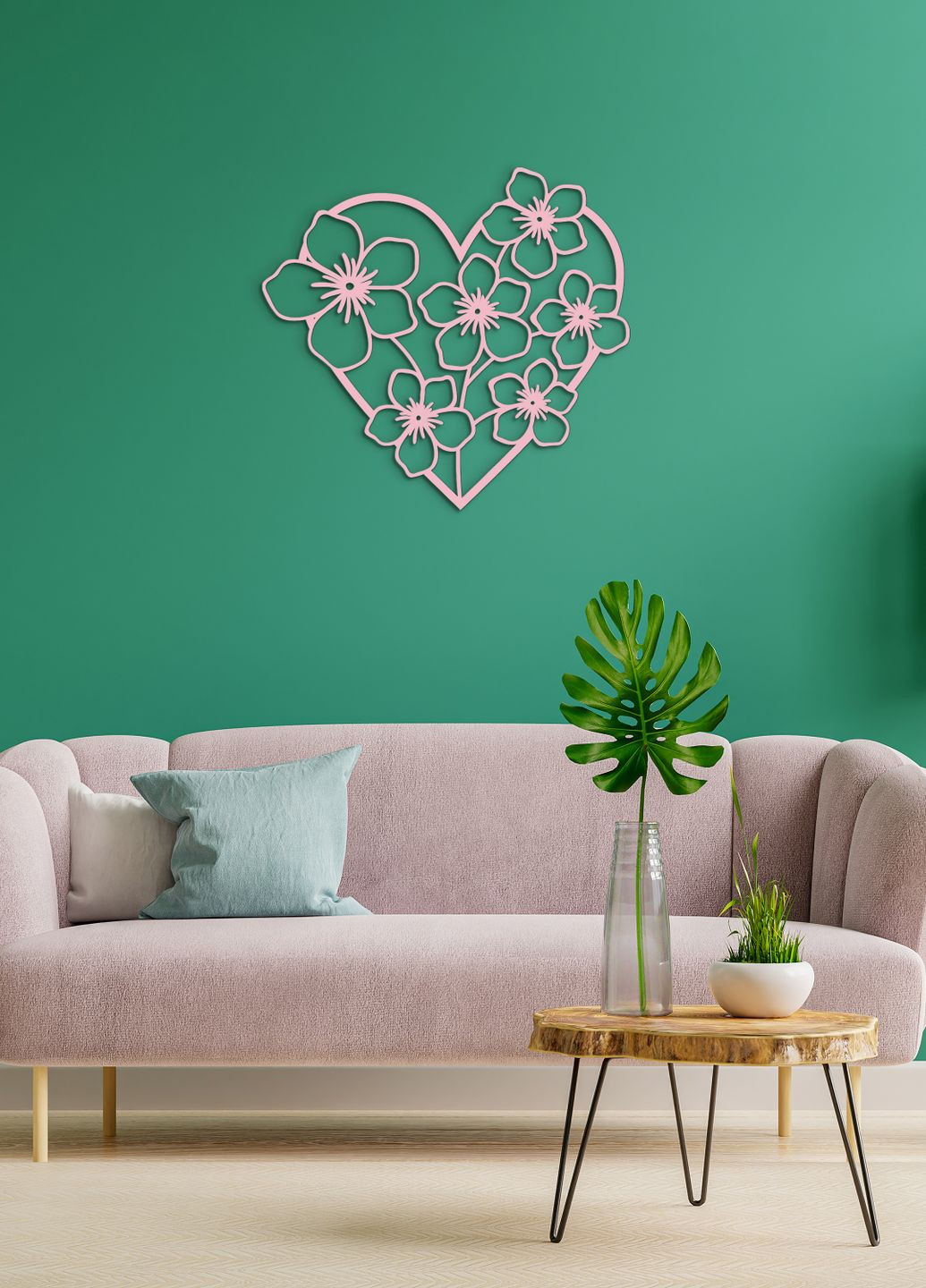 Современная картина на стену в спальню, декоративное панно из дерева "Цветочное сердце", стиль лофт 25х28 см Woodyard (292113020)