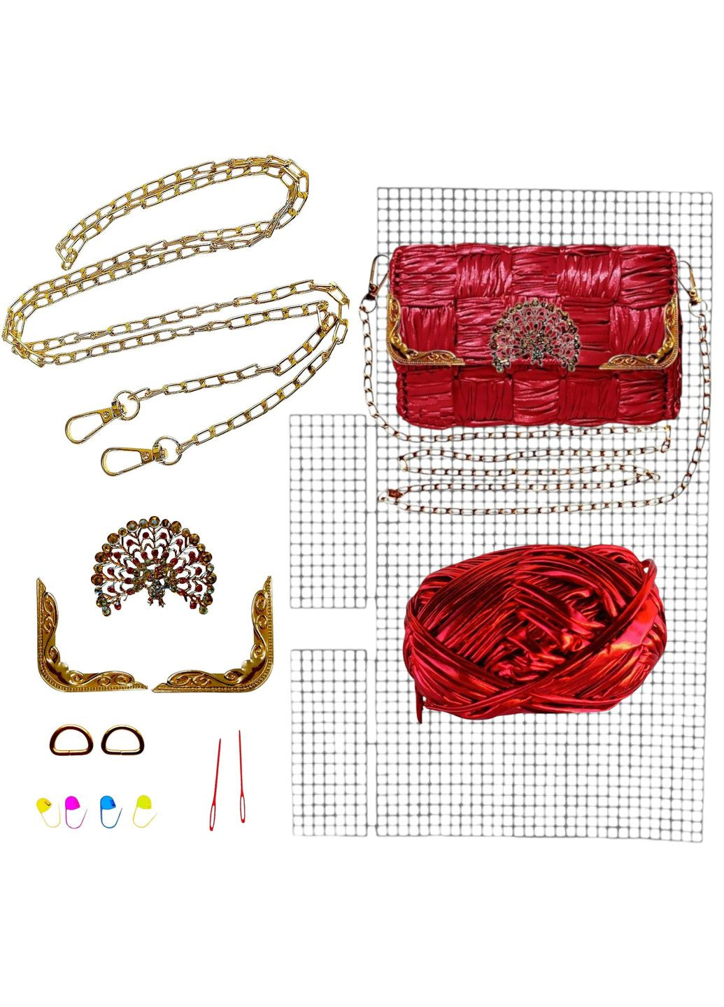 Набор для создания сумки из пластиковой канвы "Декоративная брошь Павлин" + нити Металлик Красный No Brand 8219-44 (332769414)