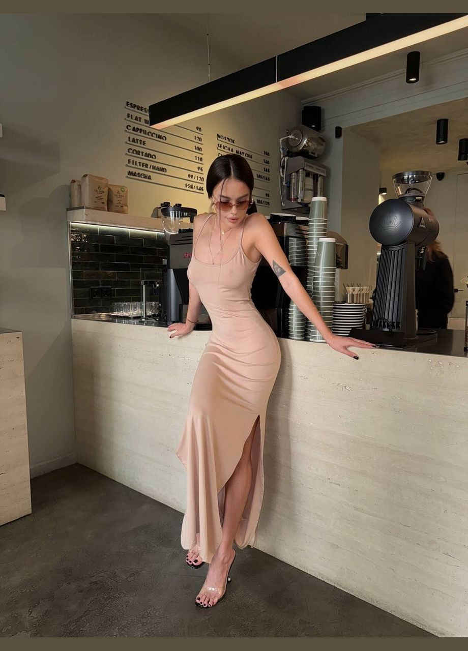 Бежева повсякденний жіноча сукня максі з зав'язками силуетна Style Point однотонна