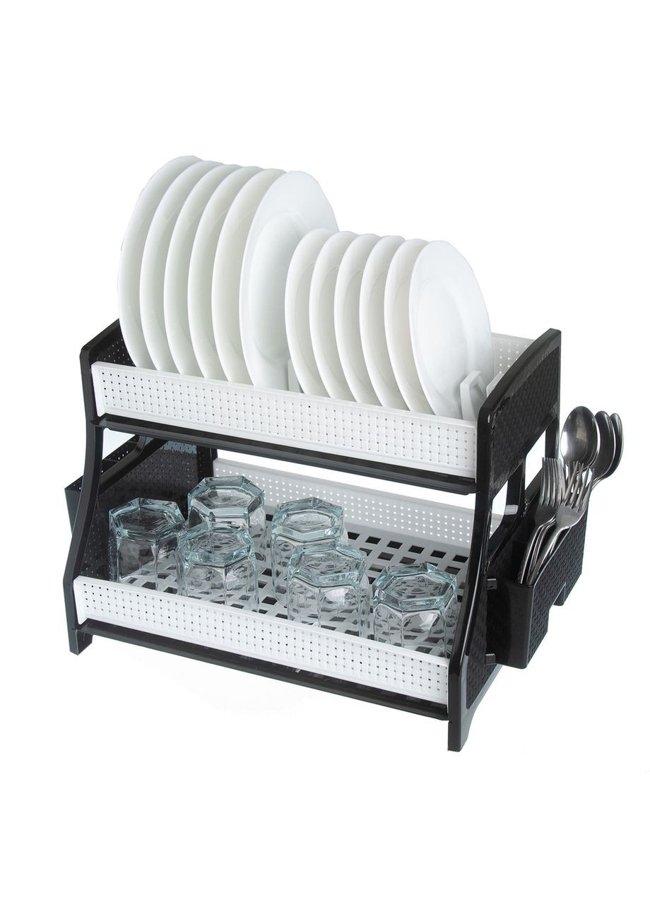 Сушка для посуду 2 ярусна, з 2-ма піддонами, чорно-біла R-Plastic (346489539)