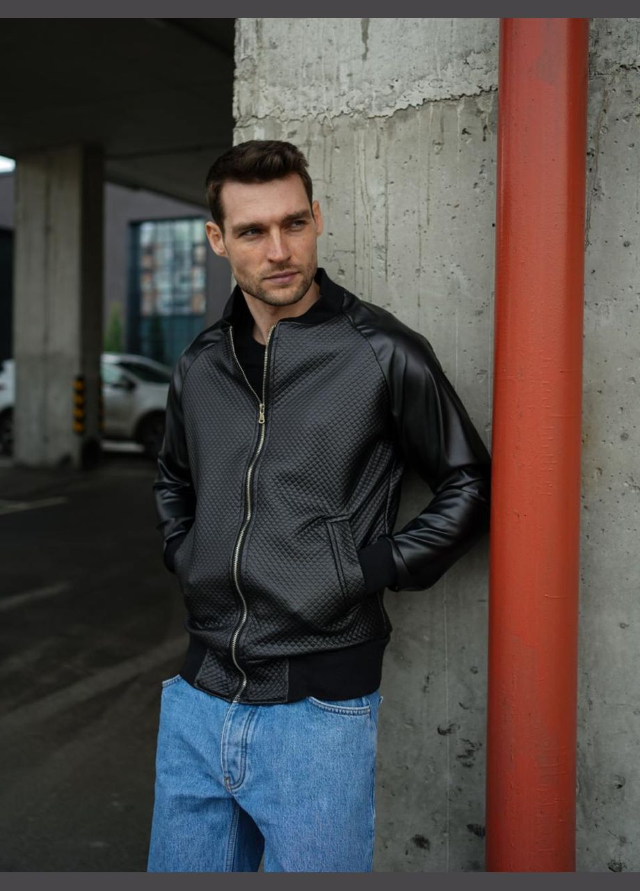 Чорна демісезонна куртка-бомбер під шкіру Vakko