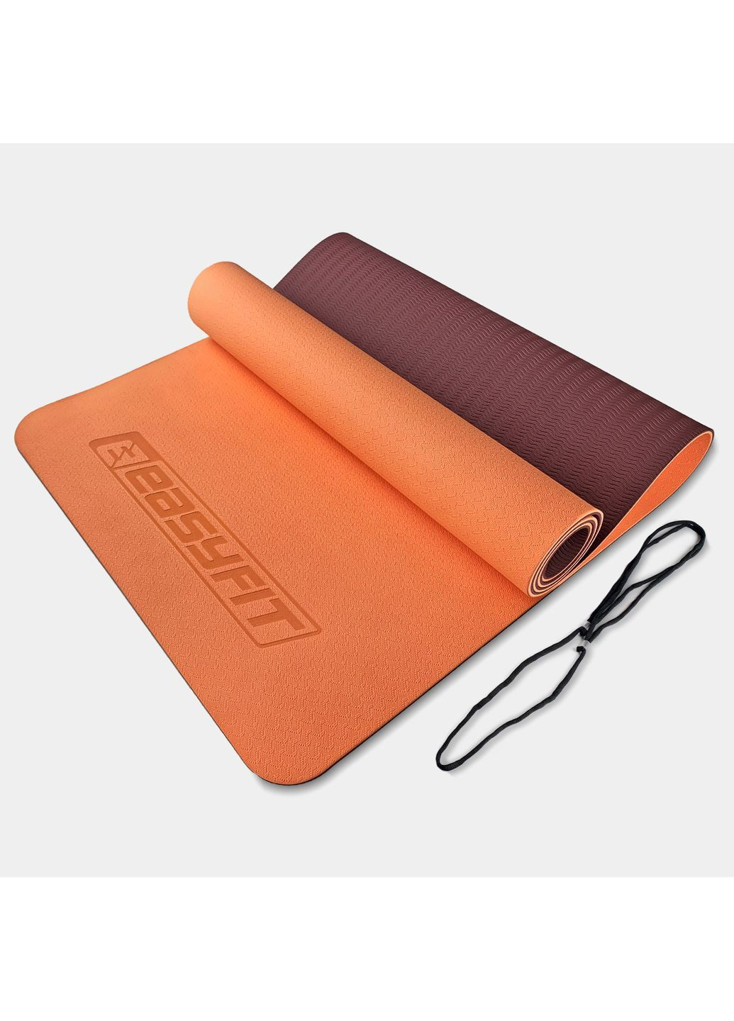Килимок для йоги та фітнесу TPE+TC 6 мм двошаровий персиковий-коричневий EasyFit (364686621)