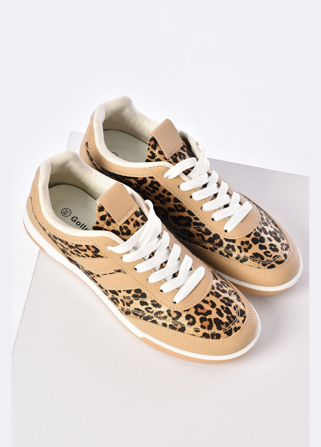 Кроссовки женские бежевого цвета с леопардовым принтом Let's Shop бежевые демисезоны (332767768)