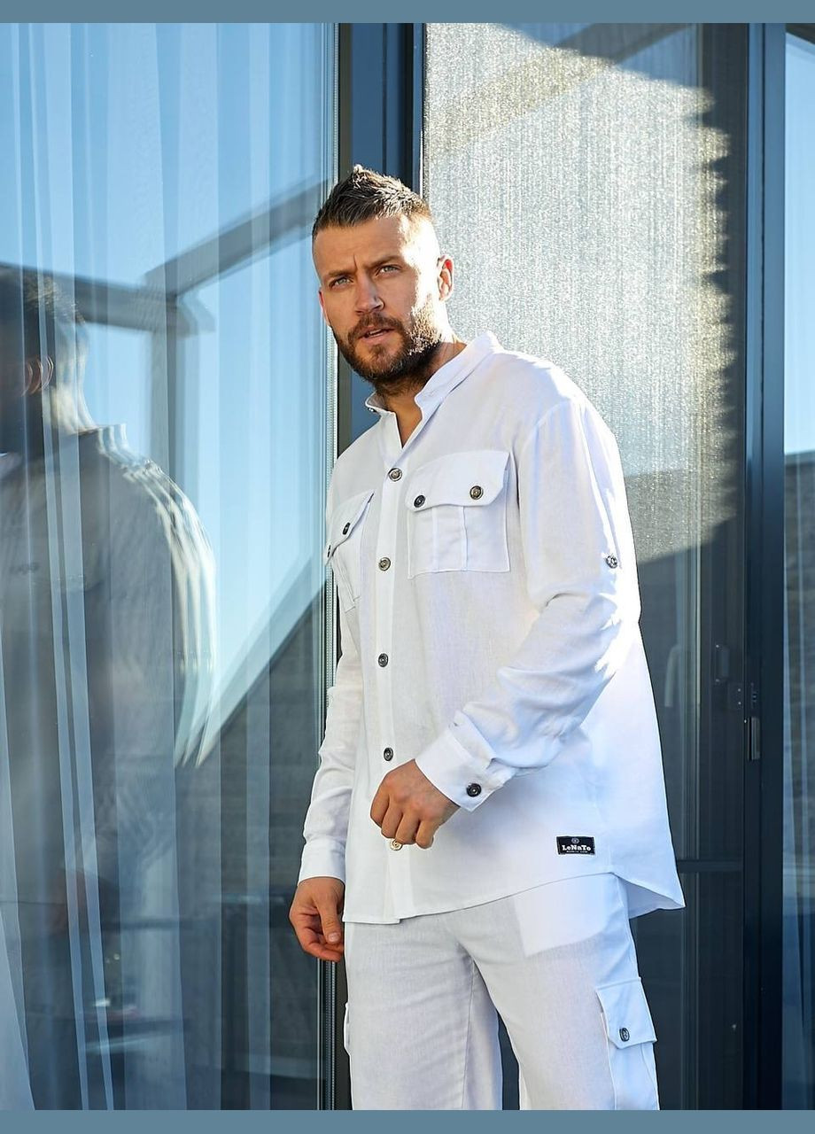 Белый демисезонный мужской костюм с рубашкой, брючный No Brand