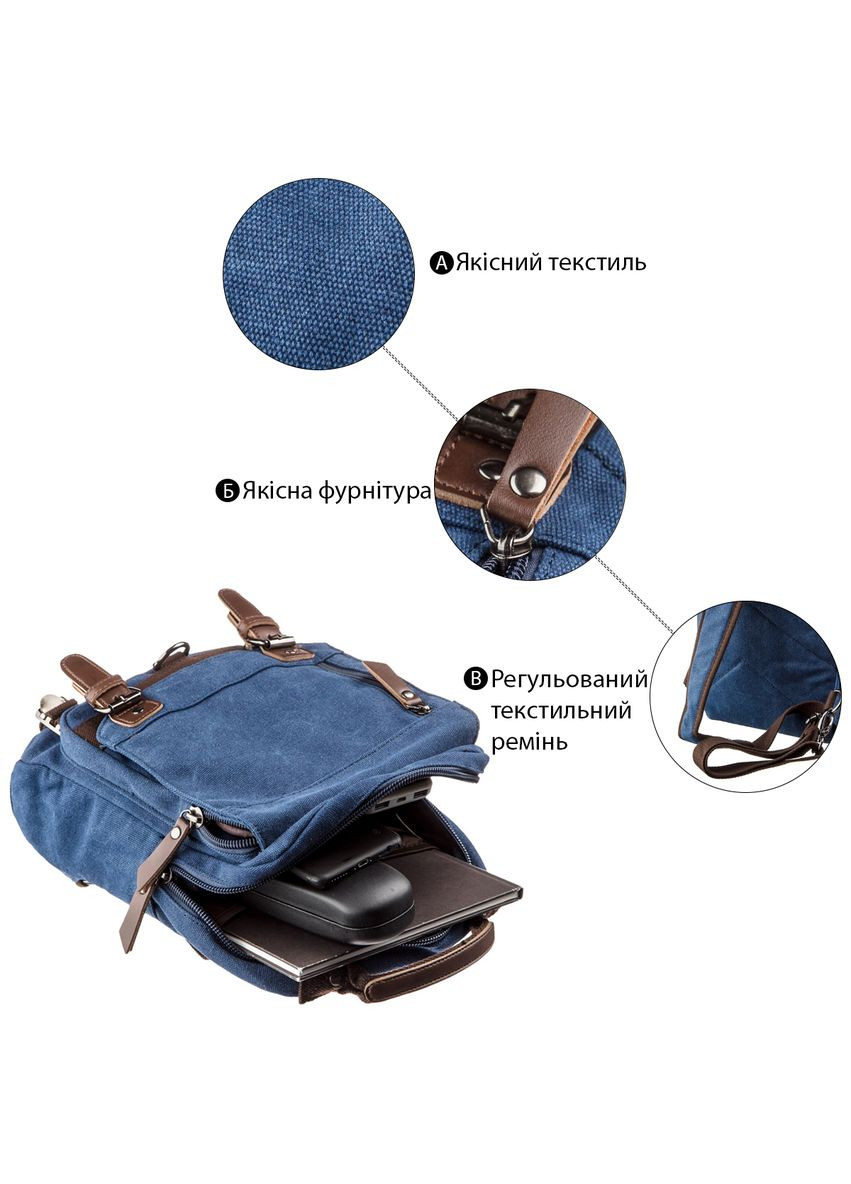 Унисекс сумка-рюкзак вертикальная текстильная с карманами для планшета синяя (sku_20139) No Brand (328922404)