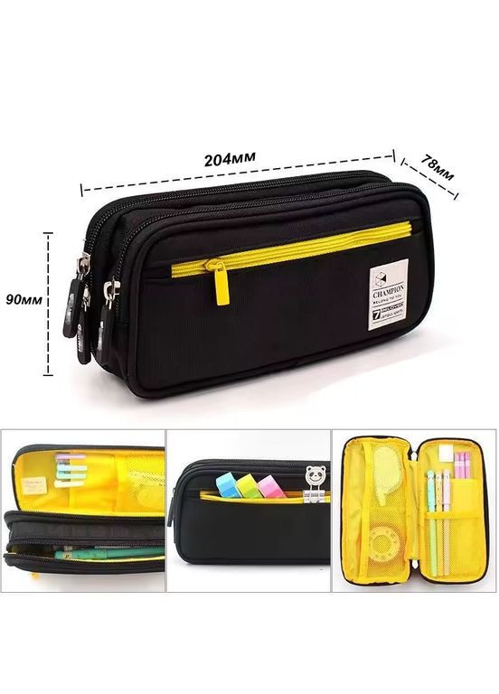 Пенал косметичка на три отделения раскладной, для школьников и студентов, на молнии, органайзер, черный No Brand (337169228)