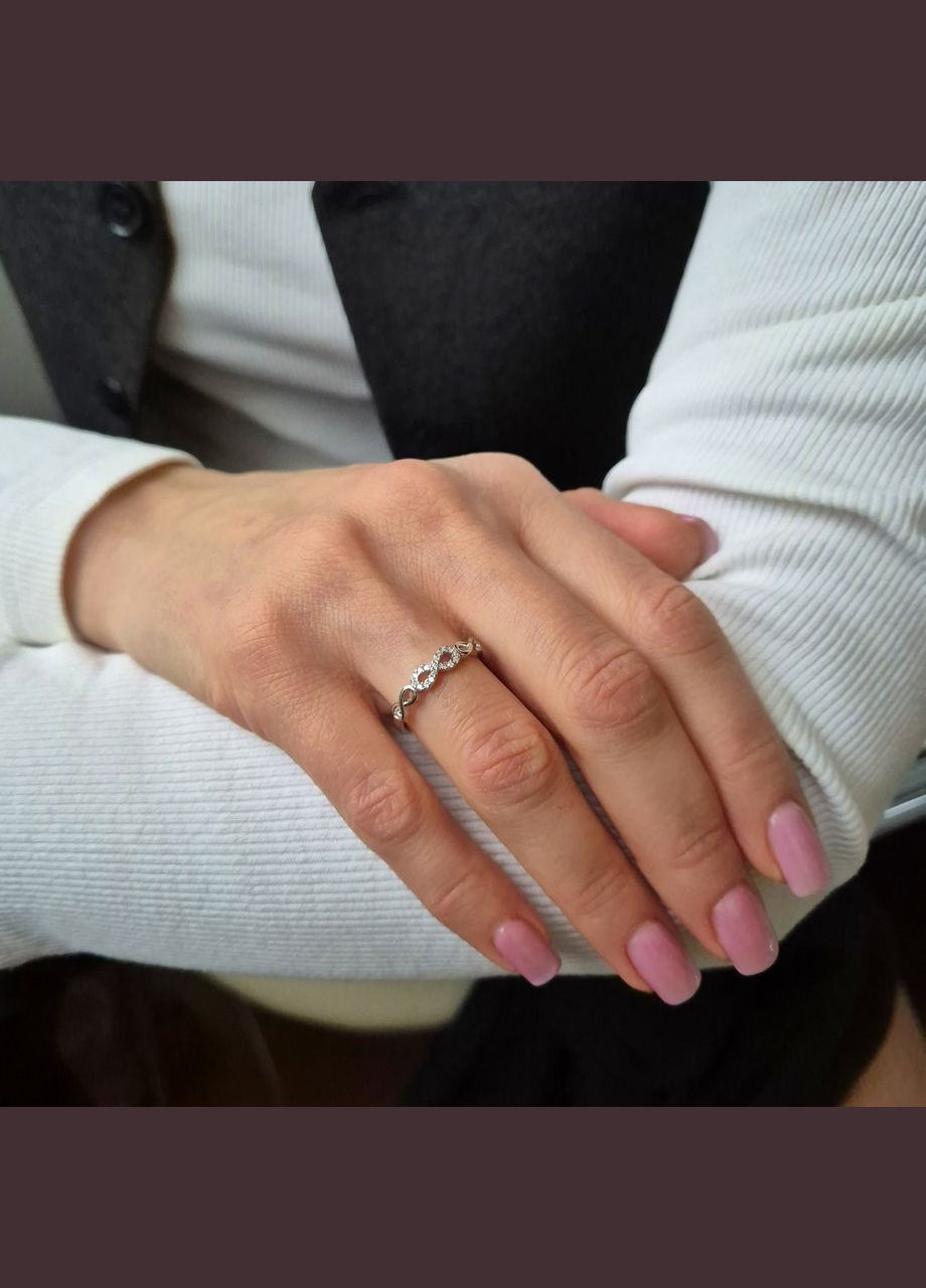 Серебряное кольцо Бесконечность с Белыми камнями размер серебро 925 пробы Родированное 1015 No Brand (313452953)