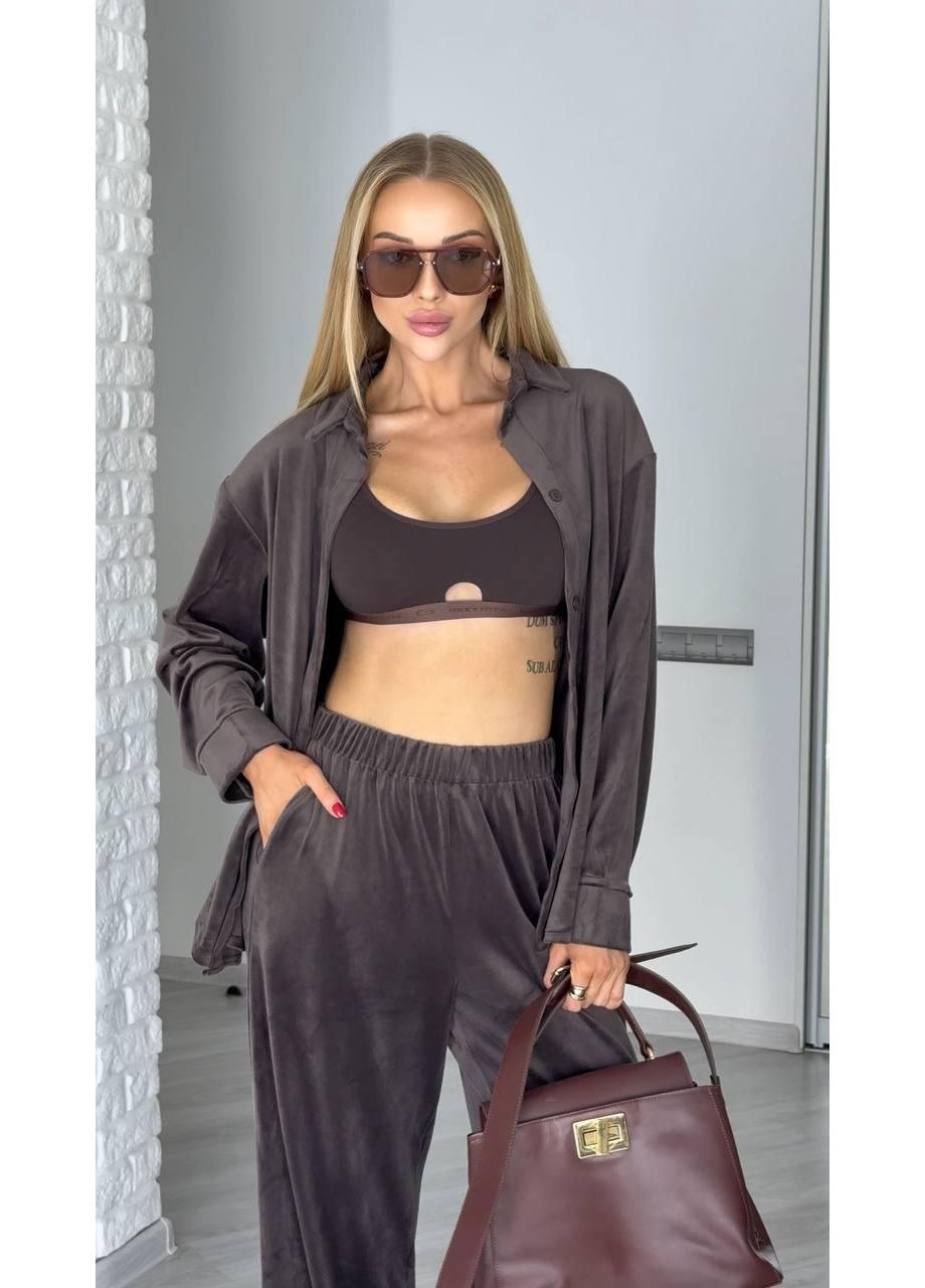 Костюм жіночій двійка велюровий теплий зручний вільного крою на осінь JUGO Atelier 073 (358501646)