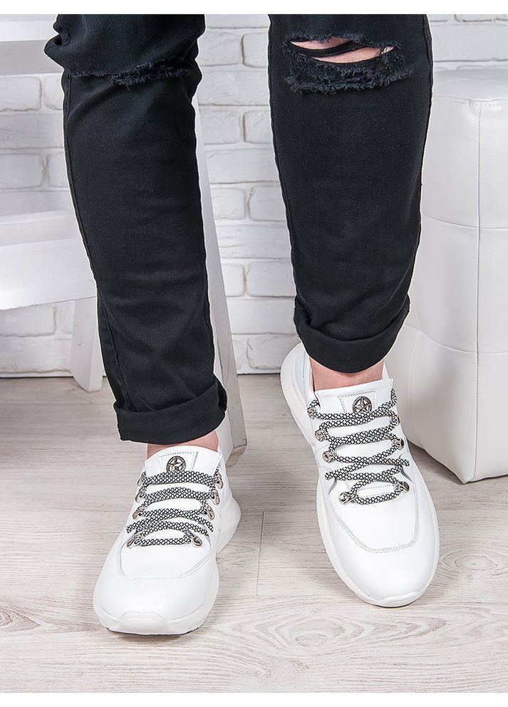 Белые демисезонные мужские кроссовки из натуральной кожи белого цвета 35562 No Brand