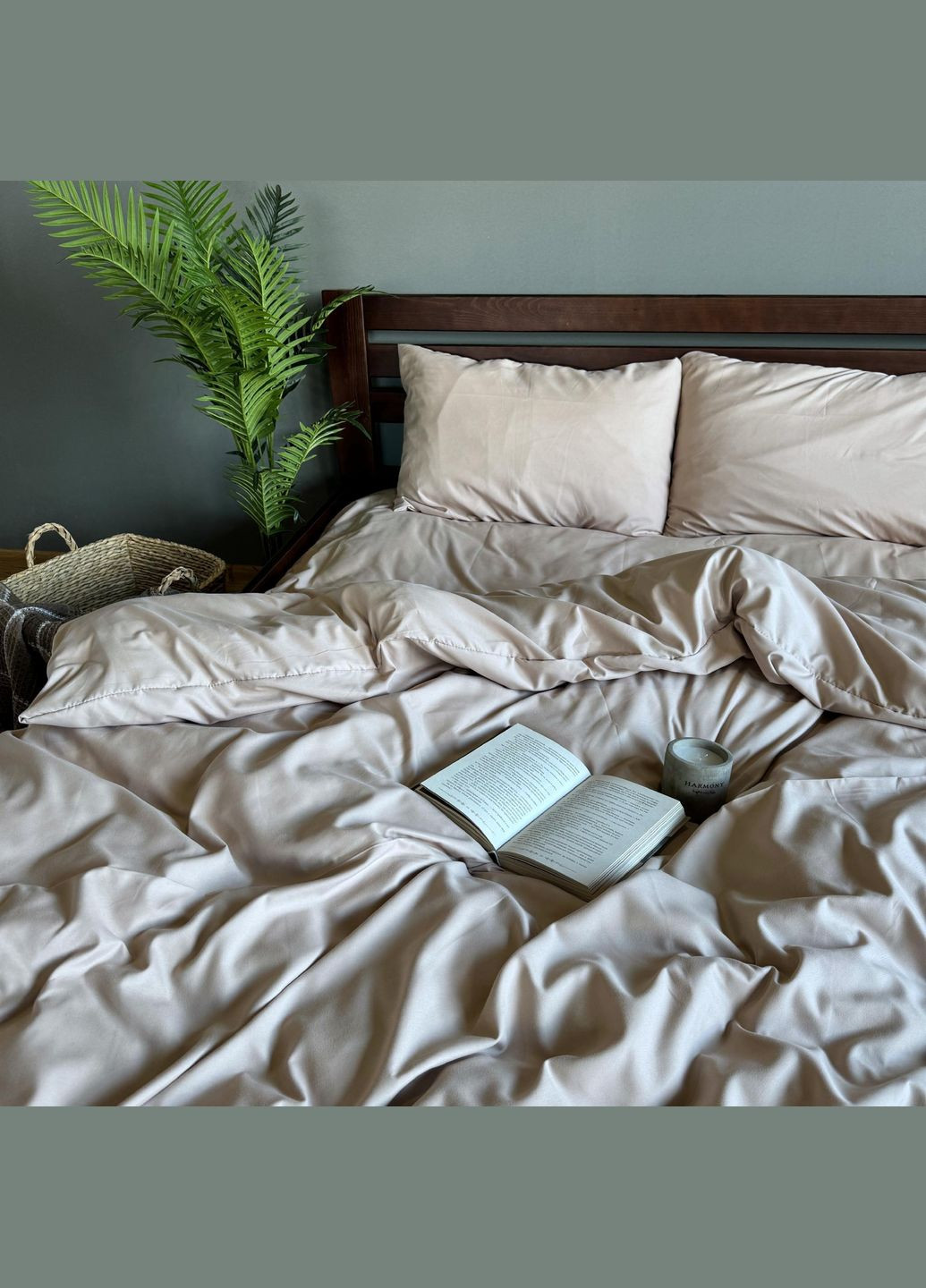 Комплект постельного белья Однотонное полисатин Евро Простынь на резинке 160x200х20 Бязь Бежевое 70 х 70 No Brand (307361386)