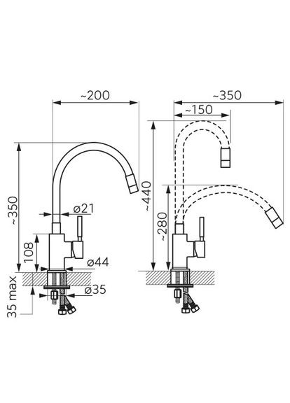 Змішувач для раковини ZUMBA INOX гнучкий вилив, сталь Ferro 067394 (355796062)