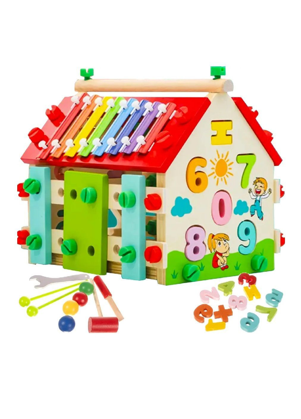 Розвиваючий навчальний інтерактивний дерев'яний будиночок сортер бізіборд для дітей малюків 22х19х24 см (481591-Prob) Unbranded (363254240)