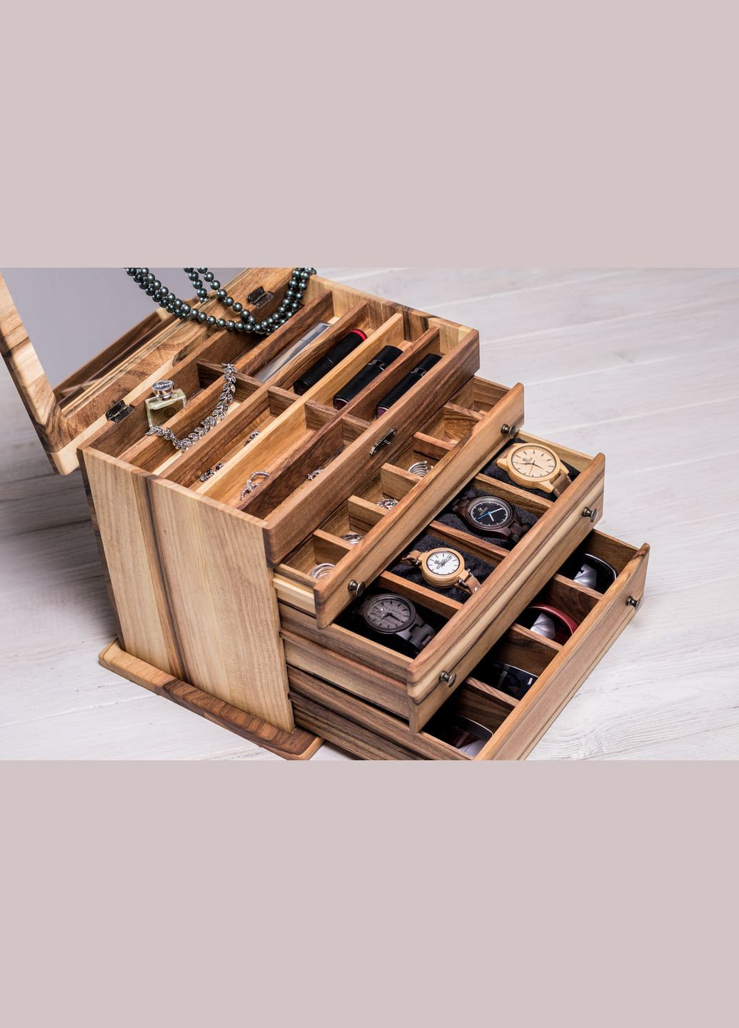 Шкатулка для украшений с деревянной крышкой и зеркалом L EcoWalnut (295291916)