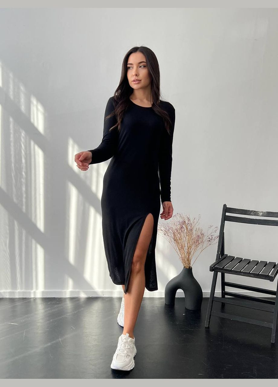 Черное миди платье в рубчик, чёрного цвета 24712 Fashion