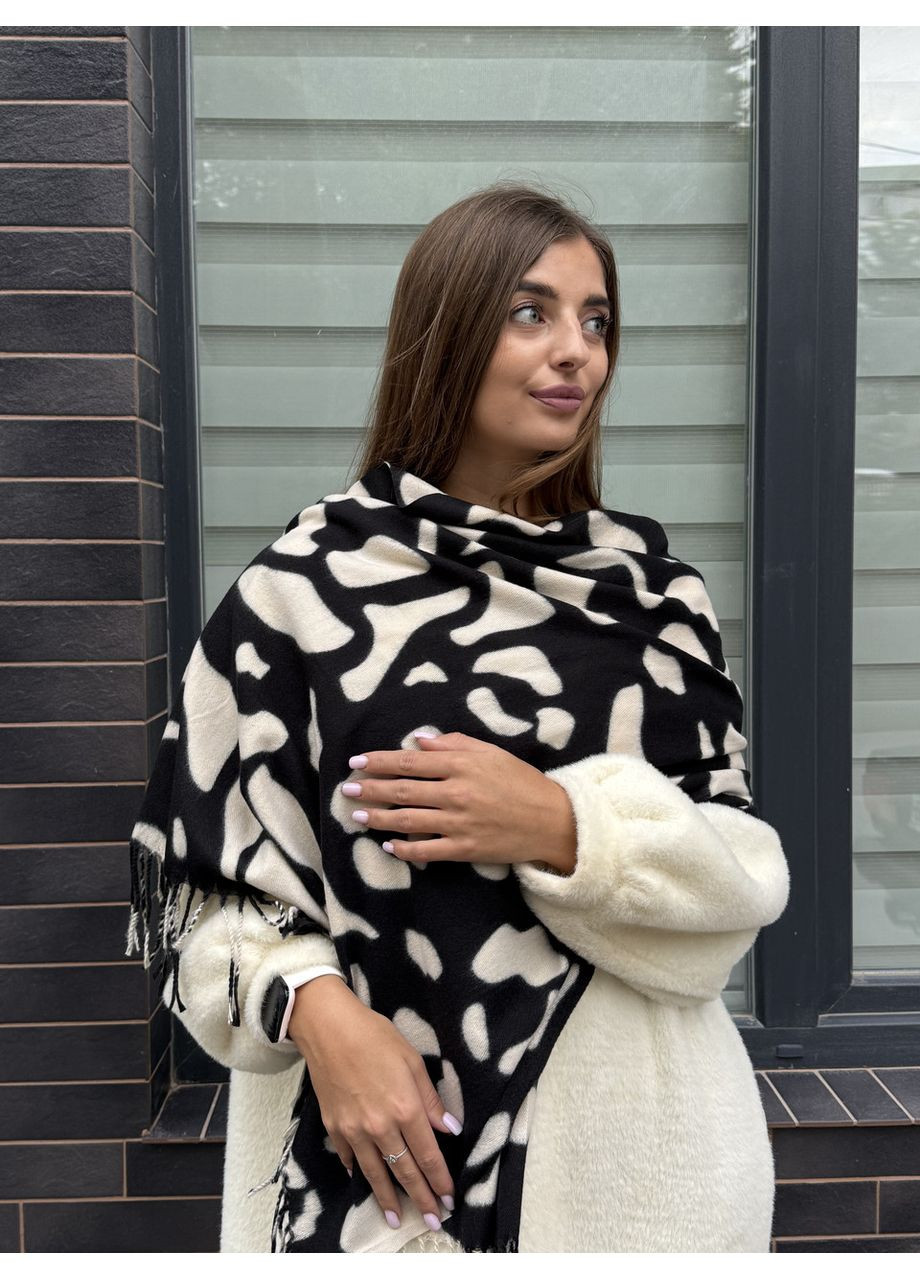 Шарф кашеміровий палантин жіночий чорно-молочний No Brand (362044164)