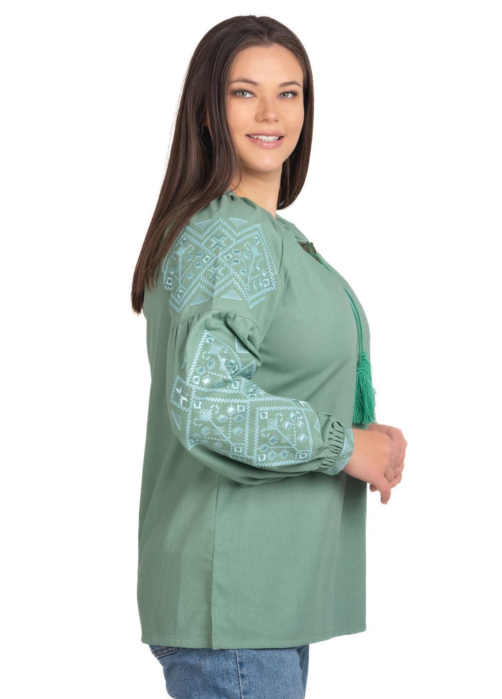 М'ятна лляна вишиванка богдана (ментол) Golfstream вільна льон (366883812)