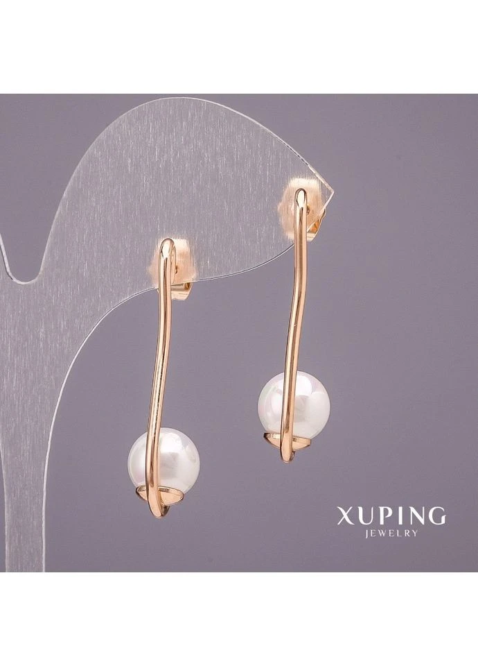 Серьги Xuping с жемчугом Майорка цвет белый 35х9мм родий Новинка Xuping Jewelry (377320705)