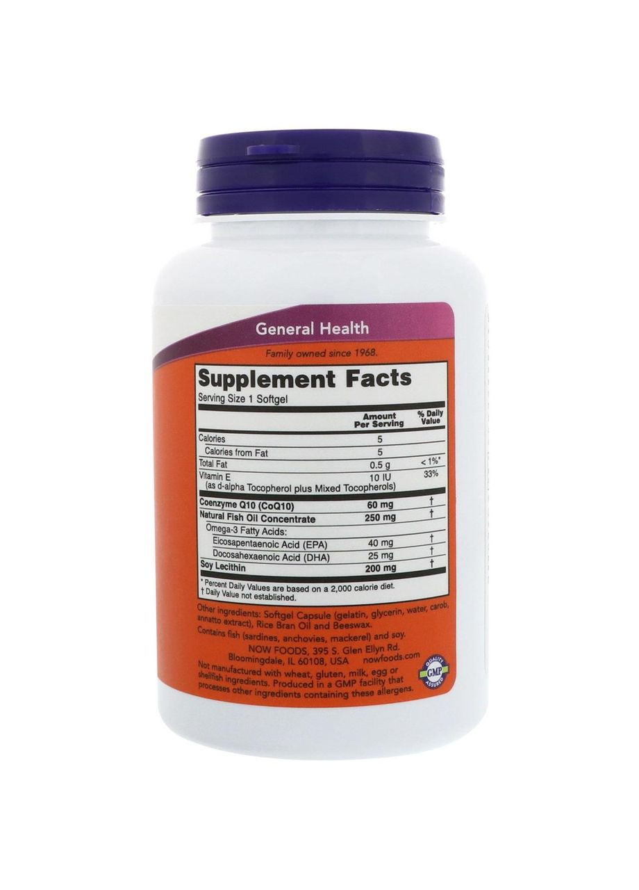 Коэнзим Q10 с рыбьим жиром, CoQ10, 60 мг 120 капсул Now Foods (364311910)