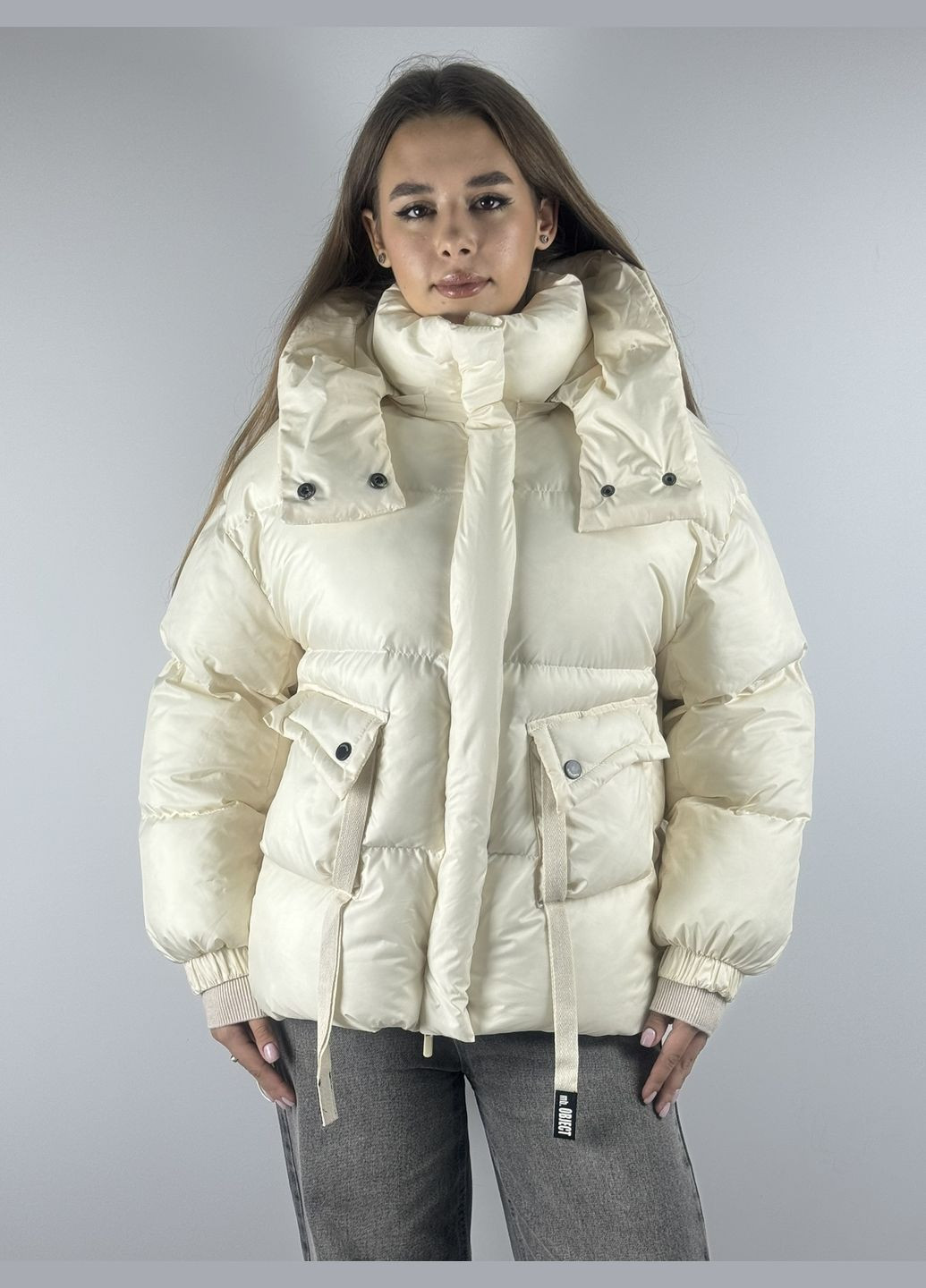 Молочна куртка жіноча, молочного кольору, зимня, наповнювач- біопух, дуже легка і тепла, сучасна модель Object