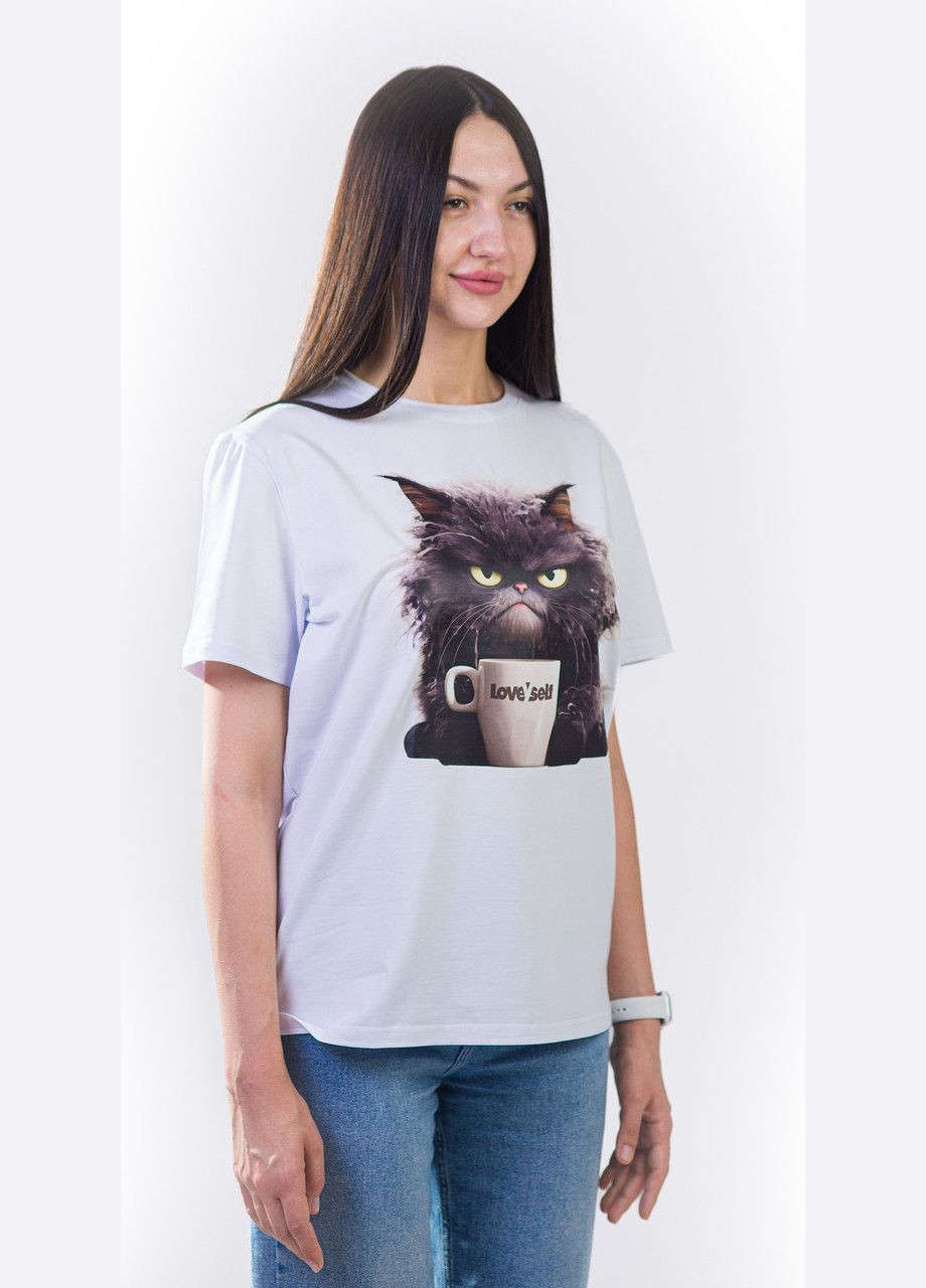 Біла футболка унісекс біла з коротким рукавом з принтом кава кіт love self (кулір) роз. s 4PROFI кулір (298127386)