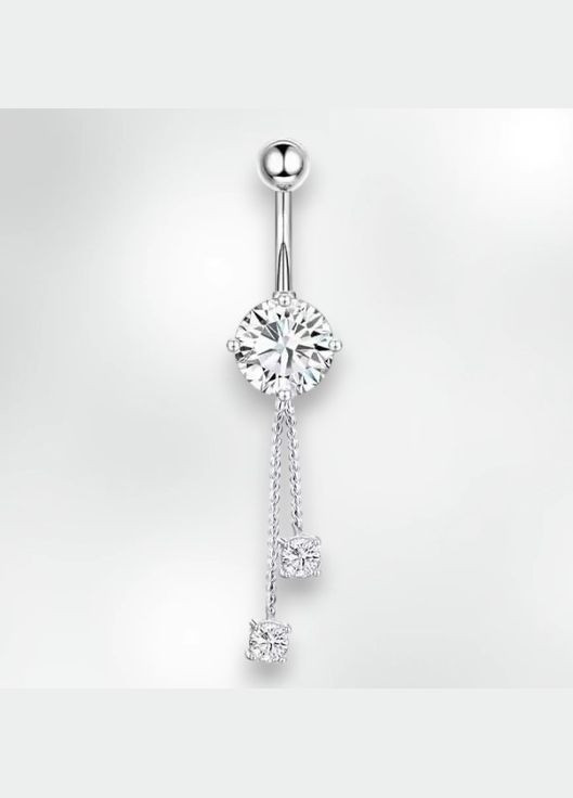 Сережка золотиста для пірсингу пупка білий камінь з підвісками білі фіаніти сталь Liresmina Jewelry (329688711)