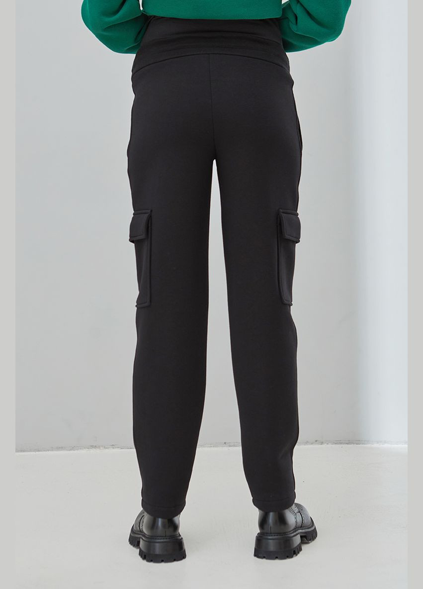 Черные брюки-карго для беременных трикотажные с начесом Юла мама (306543460)