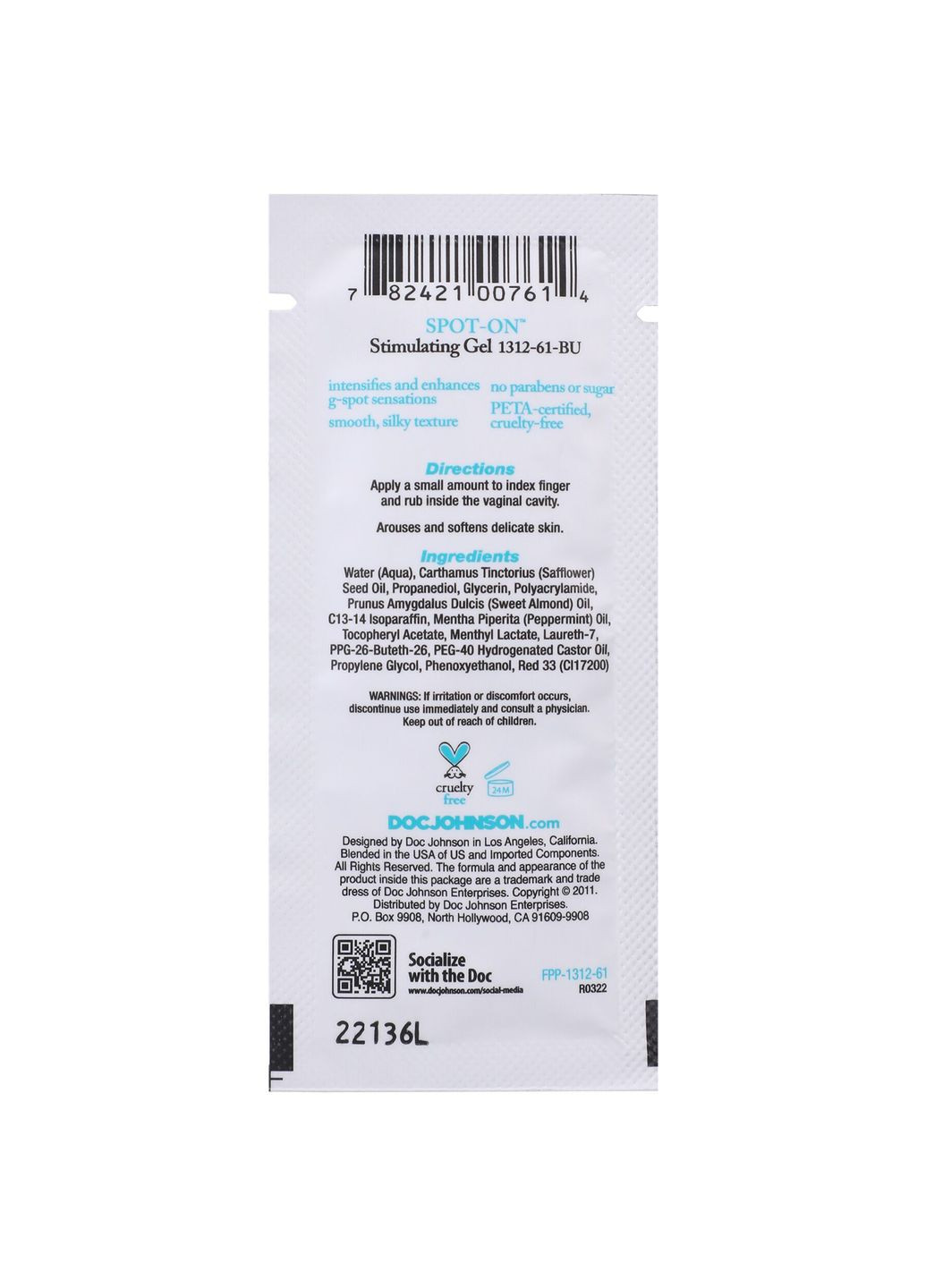 Стимулирующий гель для точки G Spot-On G-Spot (7 г) с маслом миндаля и перечной мяты Doc Johnson (360966172)