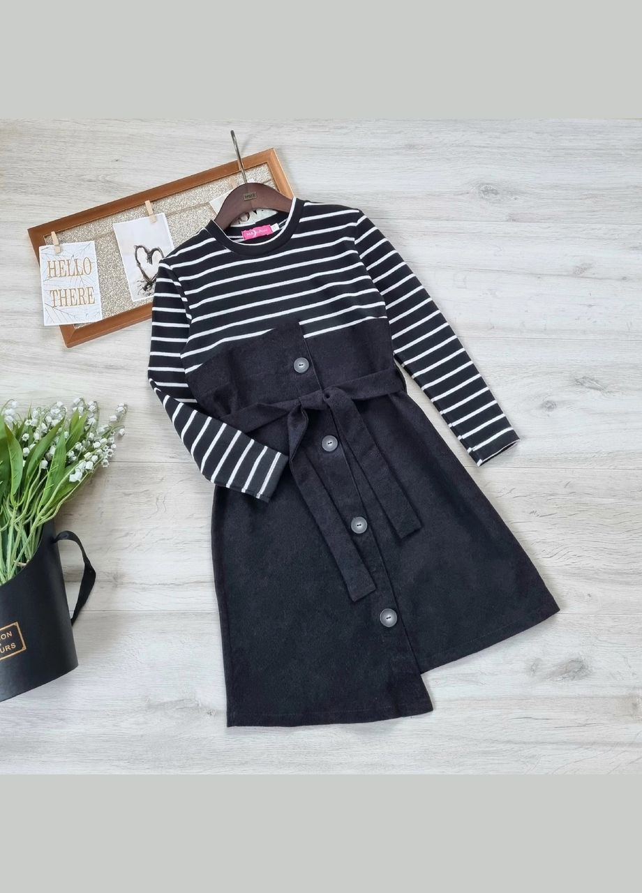 Тёмно-серое платье детское школьное вельветовое теплое с длинным рукавом No Brand (351502449)