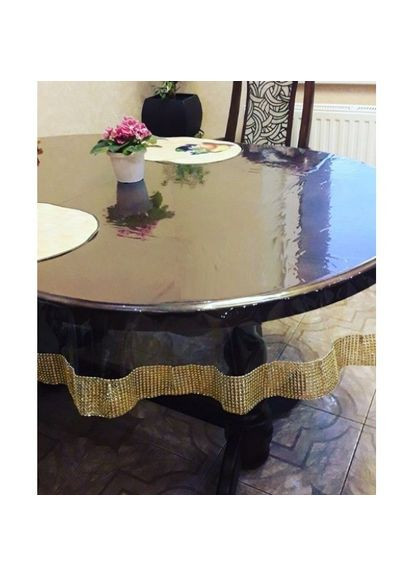 Силіконова Овальна Скатертина СALIPSO зі Стразовою Золотою стрічкою 160*112 см Calipso (315145043)